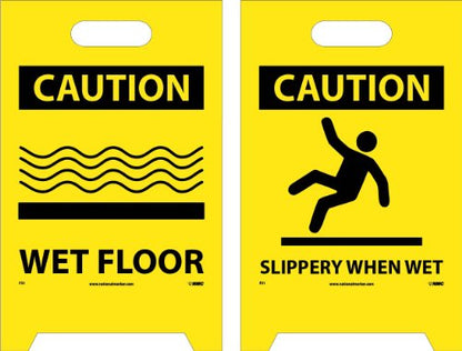 NMC FS1 Caution Wet Floor Sign with Graphic - 12 in. x 19 in. Corrugated Plastic, Double-Sided Floor Sign with Black on Yellow