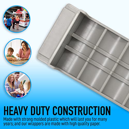 Heavy Duty Dollar Coin Tray with Coin Wrappers - Tray Holds Up to $200 Per Tray – Stackable Organizer for Coin Rolls and Loose Change - for Retail, Business, Personal Use - size: Dollar (1 Tray)
