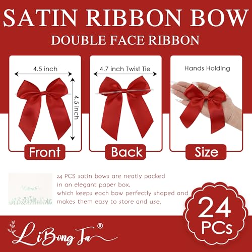 Christmas Red 4.5 Inch Twist Tie Satin Gift Wrap Bows 24 Counts - color: Red