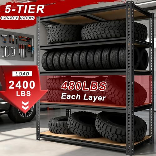 40W Garage Storage Shelves,Garage Shelves Heavy Duty,5 Tier Shelving Unit,2400LBS Capacity Heavy Duty Shelving for Garage Storage,Warehouse,72" H x40 W x20 D - size: 72" H x 40" W x 20" D