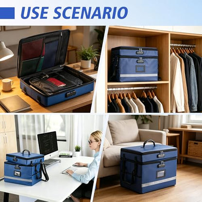 EXLIFBAG Fireproof File Organizer with Lock, 2 Layer - color: Blue, size: 2 Layer