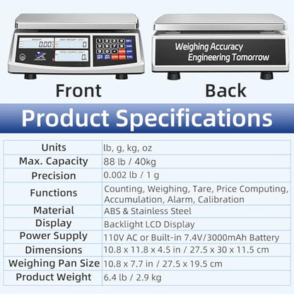 Industrial Counting Scale 40kg/88lb x 1g Precision Bench Scale Digital Inventory Counting Weight Scale for Small Parts and Coins, Electronic Gram Scale with Batteries/AC Power, lb/g/kg/oz - style: 40kg x 1g