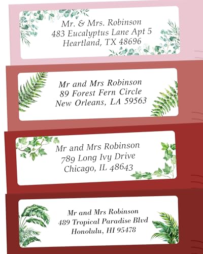 Personalized Return Address Labels Greenery - High Gloss Custom Mailing Labels on Sheets - Self-Adhesive Return Stickers for Envelopes with Crisp Printing Design (50-1000)