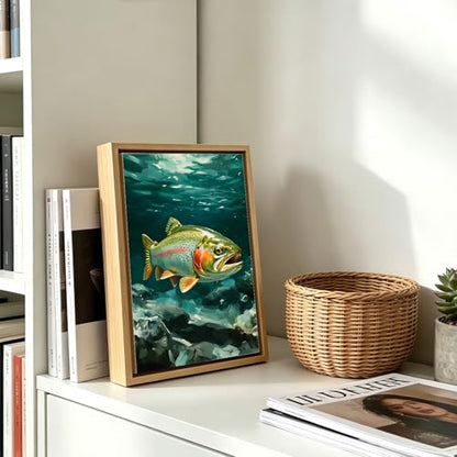 Rainbow Trout Underwater Wooden Box Sign Wall Art 8x12 Inch - color: Rainbow Trout