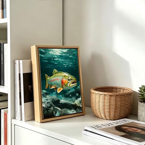 Rainbow Trout Underwater Wooden Box Sign Wall Art 8x12 Inch - color: Rainbow Trout
