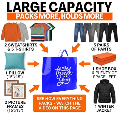 19x15 Large Thank You Bags with Handles for Small Business, 60 pack - color: Blue