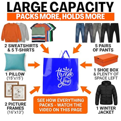 19x15 Large Thank You Bags with Handles for Small Business, 60 pack - color: Blue
