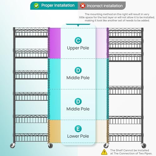 SINGAYE 6 Tier Shelf Wire Shelving Adjustable Storage Shelves Basket Rack - color: Black, size: 6-Tier[13.5"Dx13.5"Wx63"H]