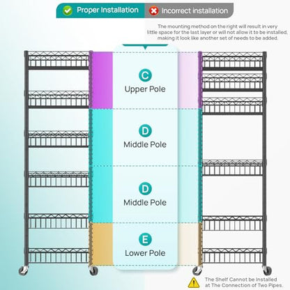SINGAYE 6 Tier Shelf Wire Shelving Adjustable Storage Shelves Basket Rack - color: Black, size: 6-Tier[13.5"Dx13.5"Wx63"H]