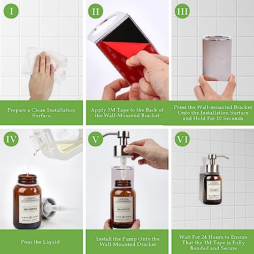 Wall Mount Soap & Shampoo Dispenser, 8.5oz Silver Pump Bottle - color: Silver Set of 1