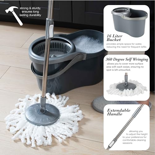 Simplify Self Wringing Mop & Bucket Set | 16 Liter | Extendable Handle | Gentle on Floors