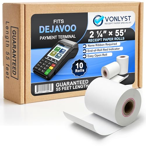 Thermal Receipt Paper Rolls for Dejavoo Z8 Z9 Z11 P1 P3 P8 QD1 QD2 QD4 QD5 – 2 1/4 x 55 BPA Free Credit Card Machine & POS Printer Paper with Red End Warning Stripe – 10 Pack - size: 10 rolls