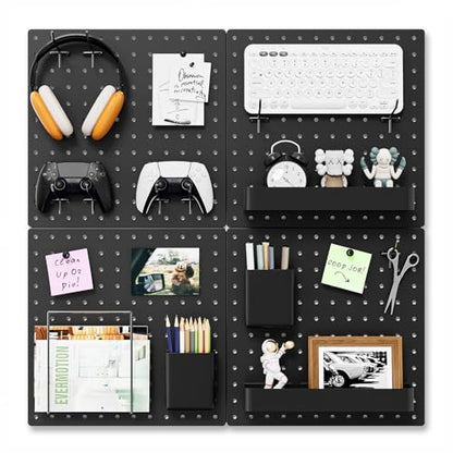 FZK Modular Plastic Pegboard Wall Organizer Kit, Black, 12x12, 4 Panels - color: Pegboard Kit-Black-2