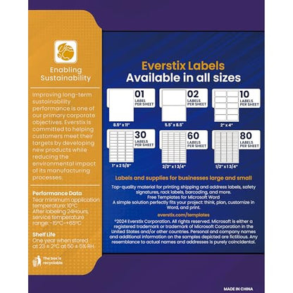 1/2" x 1-3/4", 25 Sheets, 2000 Return Address Labels for Laser & Inkjet Printers, Letter Size - size: 25 sheets