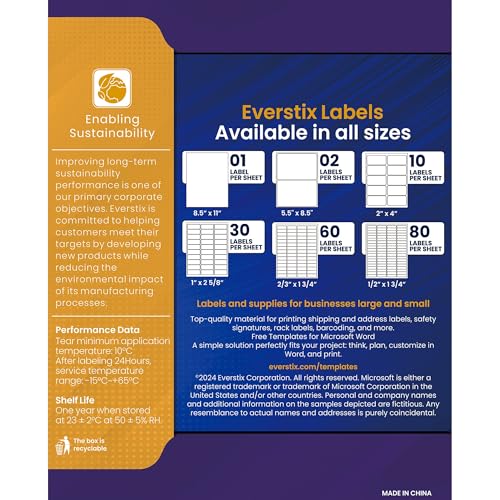 1/2" x 1-3/4", 100 Sheets, 8000 Return Address Labels for Laser & Inkjet Printers, Letter Size - size: 100 sheets
