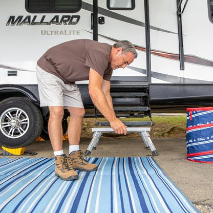 Camco Folding Aluminum Step Stool, Adjustable Height for RV and Trailers, Silver - Lightweight, Foldable, and Heavy-Duty Stepping Platform for Home and Camping - style: Adjustable Step