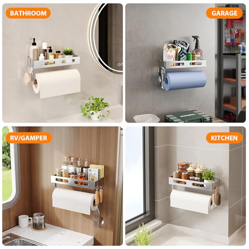 Paper Towel Holder Wall Mount for Bathroom, Paper Towel Holder with Shelf for Kitchen, RV Paper Towel Rack Stainless Steel, Silver - color: Silver