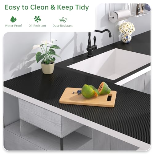 Shelf and Drawer Liner for Kitchen Cabinet Non-Adhesive 12IN x 10FT - color: Black, size: 12"W x 120"L