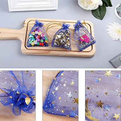 SUMAJU 100 Pieces Moon Star Organza Jewelry Candy Bags 2.7x3.5 Inch - color: Royal Blue 2.7x3.5 Inch