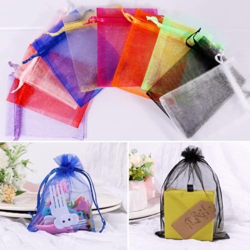 Kelfuoya 50Pcs Organza Drawstring Pouches, Mix Color 3"×4" Sheer Gift Bags - color: Mix color-3"x4"