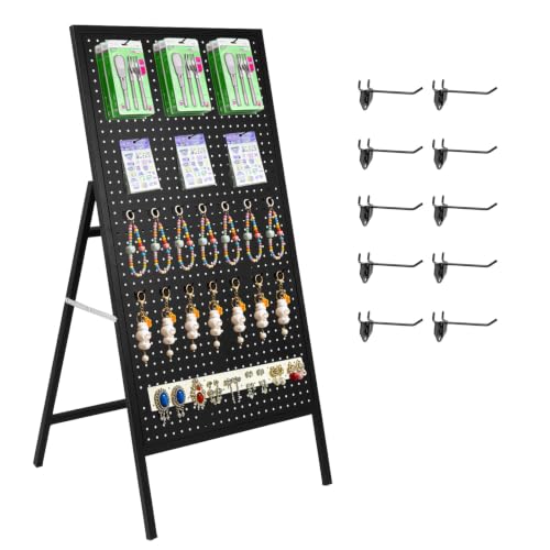 Eastern Tree Metal Pegboard Display Stand with 10 Hooks, Pegboard Panel Display, Standing Pegboard Panel, Peg Board Display Stand for Retail Display and Advent-1 Pack Black - size: 1 Pack Black