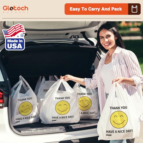 Glotoch 1000 Count Plastic Thank You T-shirt Bags Smile Face - color: White Smile