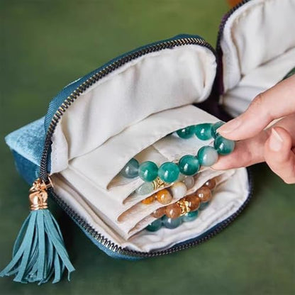 2 PCS Velvet Travel Jewelry Cases Portable Zipper Pouch Jewelry Organizer Storage Pouchs with Tassel Anti-Scratch Storage Case for Women Girls Earring Crystal Bracelet Ring Bangle