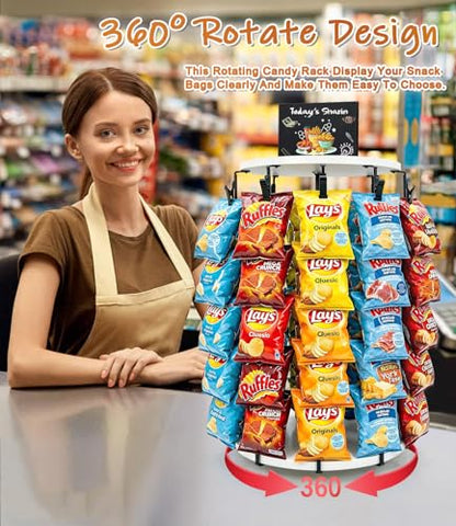 Chip Rack Display Stand, 40 Clip Rotating Chip Holder Display,White - color: Beige - 2026 New
