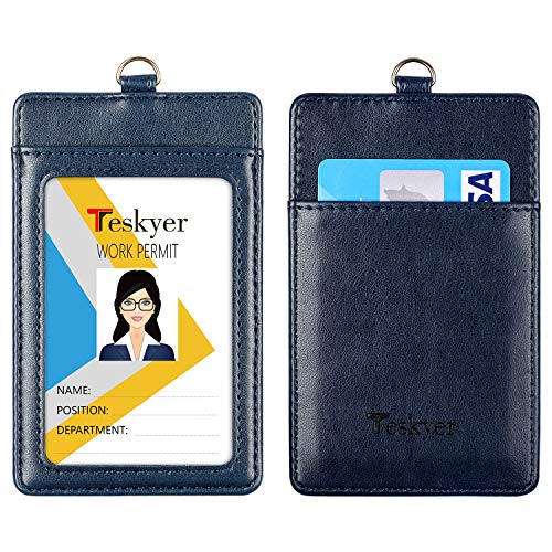 Teskyer Badge Holder with Retractable Lanyard, Vertical Blue - color: Blue #02, size: Vertical