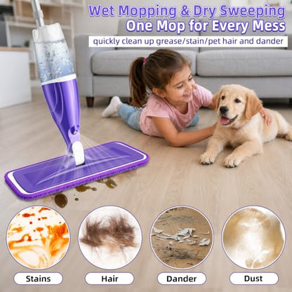 Wet Dry Mops for Floor Cleaning: Spray Mops Hardwood Floor Mop Refillable - color: Purple