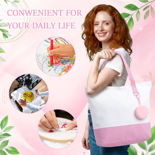 Sanwuta Canvas Tote Bags with Zipper Plush Purse Craft - color: Pink