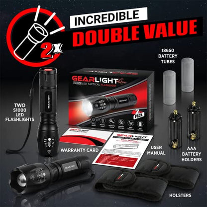 GearLight LED Flashlight High Lumens, Mini Tactical LED Flashlight 2 Pack, 5 Modes Zoomable Beam, Battery Powered for Camping, Hunting, Home & Emergency, Compact Small LED Flashlight (Teal) - color: Teal 2 Pack, (Batteries Not Included)