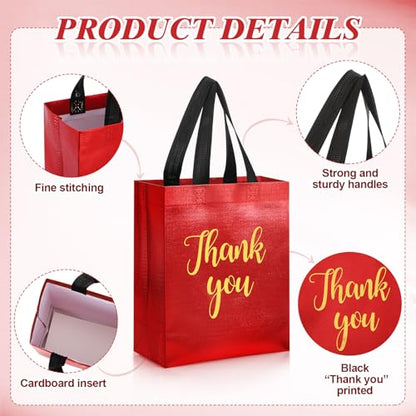 Fumete 50 Pcs Red Glossy Thank You Gift Bag with Handles - color: Red