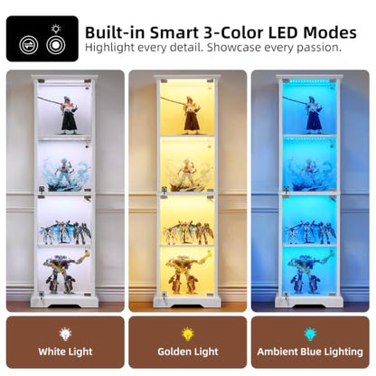 LELELINKY Farmhouse Narrow Glass Display Cabinet with Doors & Lock, White - color: White, size: 1 Pack