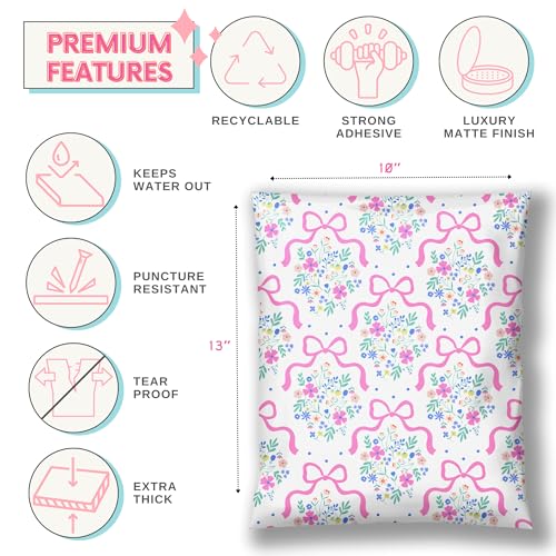 Picksie Mailers - Poly Mailers 10x13 Bulk Floral Polymailers Cute Pink Bows - color: Flower Girl, size: 10x13