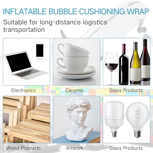 PerKoop 24"x85' Inflatable Air Pillows for Shipping Large Bubble Cushioning Wrap Packing with Pump Bubble Cushioning Wrap Roll with Fragile Stickers for Heavy Duty Moving Protection - size: 24"x85'