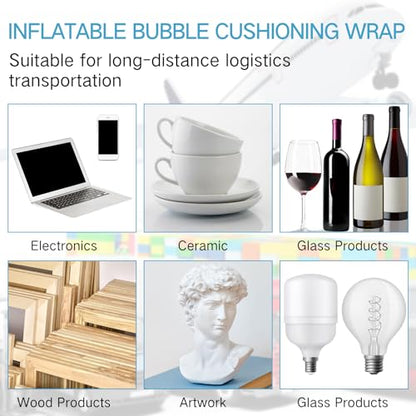 PerKoop 24"x85' Inflatable Air Pillows for Shipping Large Bubble Cushioning Wrap Packing with Pump Bubble Cushioning Wrap Roll with Fragile Stickers for Heavy Duty Moving Protection - size: 24"x85'