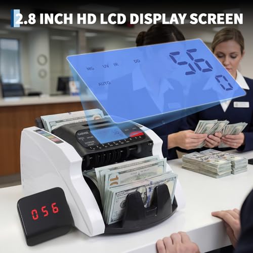 Garvee Money Counter Machine with Value Count, Dollar Euro UV/MG/IR/DD/MT Counterfeit Detection, Bill Counter with Batch Add Value Count Modes, LCD Display for Business Retail Store