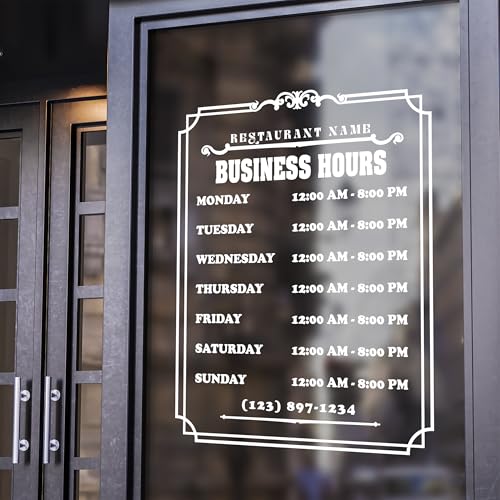 Personalized Business Hours Decal for Storefront, Glass Door & Window Sign - color: DES-9