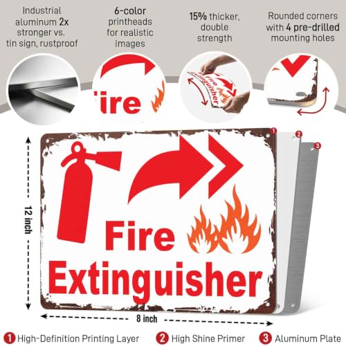Fire Extinguisher Funny Metal Sign 8x12 Inch, Aluminum Wall Decor for Home Office Shop Warehouse Factory and Safety Station