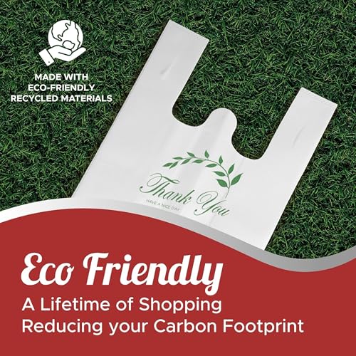 Simply Cool 200 Pack Reusable Thank You Grocery Bags T-Shirt Tote Bags Bulk - color: White - Thank You