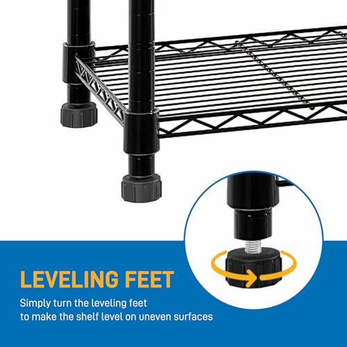 4-Tier Shelf, Adjustable Wire Metal Rack Shelving, Heavy Duty Standing Storage Shelves, Garage, Kitchen, Office, Bathroom, Shelfs Easy Assembly, 58" W x 14" D x 59" H, Black - color: Black, size: 4-tier 57.87"W x 13.78"D x 59.06"H