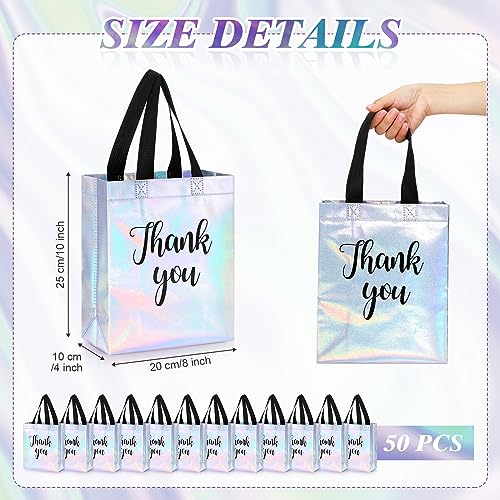 Fumete 50 Pcs Iridescent Glossy Thank You Gift Bag with Handles - color: Iridescent