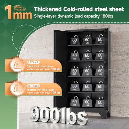Letaya Metal Garage Storage Cabinets,76"Tall Large Tool Steel Lockers,Black - color: Black, size: 18”D x 36”W x 76”H