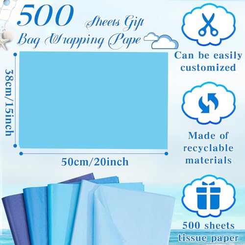 500 Sheets Blue Series Tissue Paper Bulk 15 x 20 Inch for Homecoming Gifts - color: Blue Series, size: 15 x 20 Inch