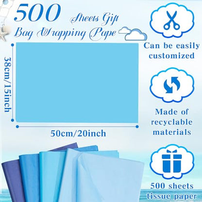 500 Sheets Blue Series Tissue Paper Bulk 15 x 20 Inch for Homecoming Gifts - color: Blue Series, size: 15 x 20 Inch