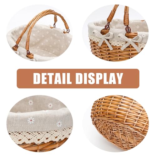 Good GAIN Wicker Picnic Basket w/Fold Handles,Willow Empty Baskets,Cream - color: White