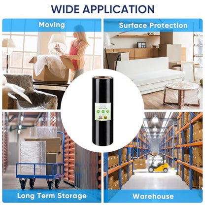 TICONN Stretch Wrap Roll, 18 in x 1000 ft Plastic Wrap for Moving Furniture - style: 18''-1PK Black (No handle)