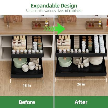 PAKETA 4 Pack Expandable Pull Out Cabinet Organizer,21" Deep - color: Black, size: 21"D X 15-26"W (4 Pack)