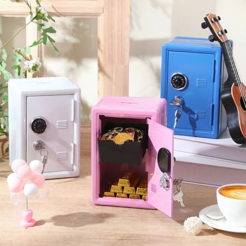 Zonon 3 Pcs Mini Safe for Kids Metal Money Bank, Blue, Pink, Ivory White - color: Blue, Pink, Ivory White